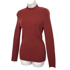 Maroon Ribbed Knit Mock Neck Sweater